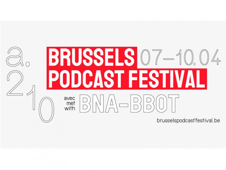 typo Brussels Podcast Festival en blanc sur fond rouge